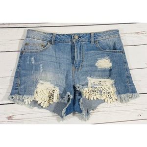 Aeropostale Womens Jean Shorts Size 4 Denim High Wasted Shorty Raw Hem Cut Off